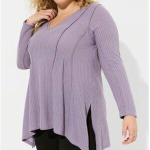 Torrid Women's Size 3X Purple Waffle V-Neck Long Sleeve Sharkbite Tunic Top